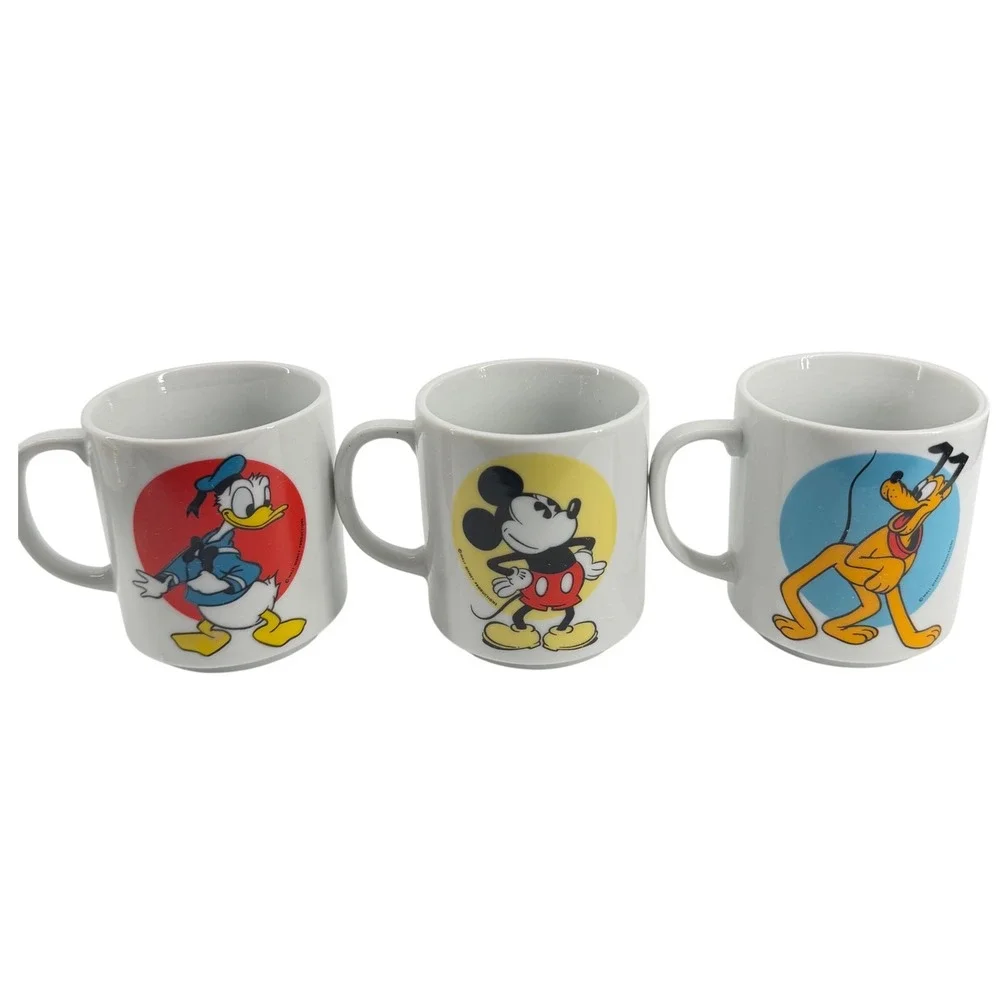 Walt Disney Productions 1970s Plate Mug Set 7pc White‎ Mickey Donald Pluto Dopey